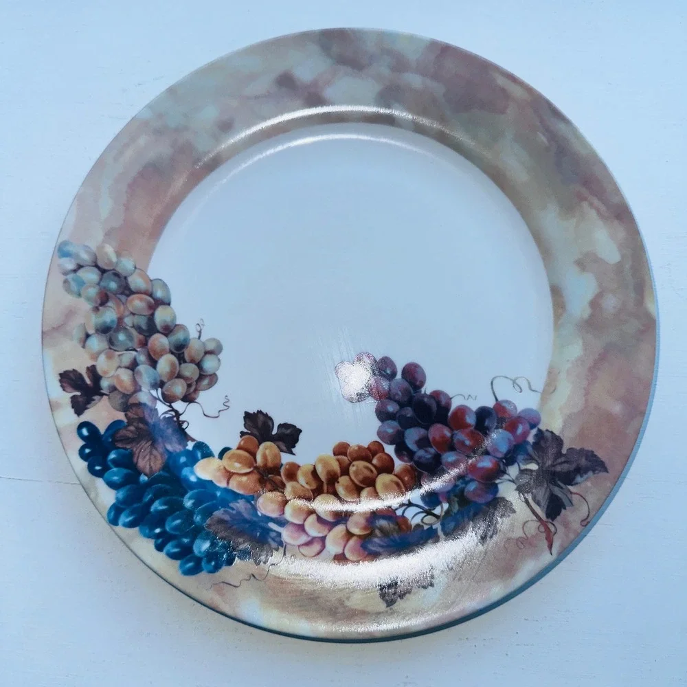 I. Godinger & Co. Porcelain Cake Plate and Server Set Grapes Motif Multicolor